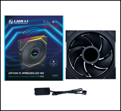 LIAN LI Lian Li  UNI FAN TL 140mm Wireless Single Reverse Case Fan, 1.6” LCD Screen, 0,200~1800 RPM Speed, 2.34 mmH2O (Maximum) Max Air Pressure | G99.14RTLLCD1WB.00 - thumbnail 2