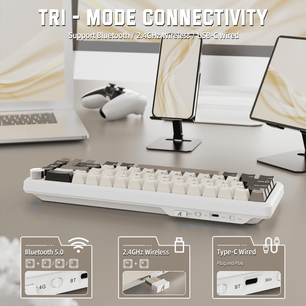 ATTACK SHARK ATTACK SHARK X66 Wireless Gasket Mechanical Keyboard, 60% Layout, Side-Printed PBT Keycaps, Pre-Lubed Strawberry Switches, & 5-Layer Sound Dampening, White Cheese | X66 - thumbnail 3
