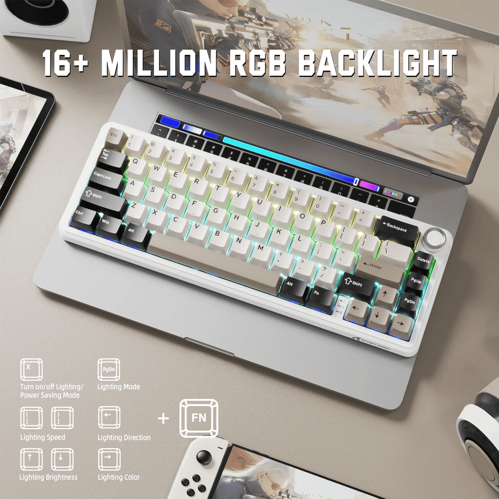 ATTACK SHARK ATTACK SHARK X66 Wireless Gasket Mechanical Keyboard, 60% Layout, Side-Printed PBT Keycaps, Pre-Lubed Strawberry Switches, & 5-Layer Sound Dampening, White Cheese | X66 - thumbnail 7
