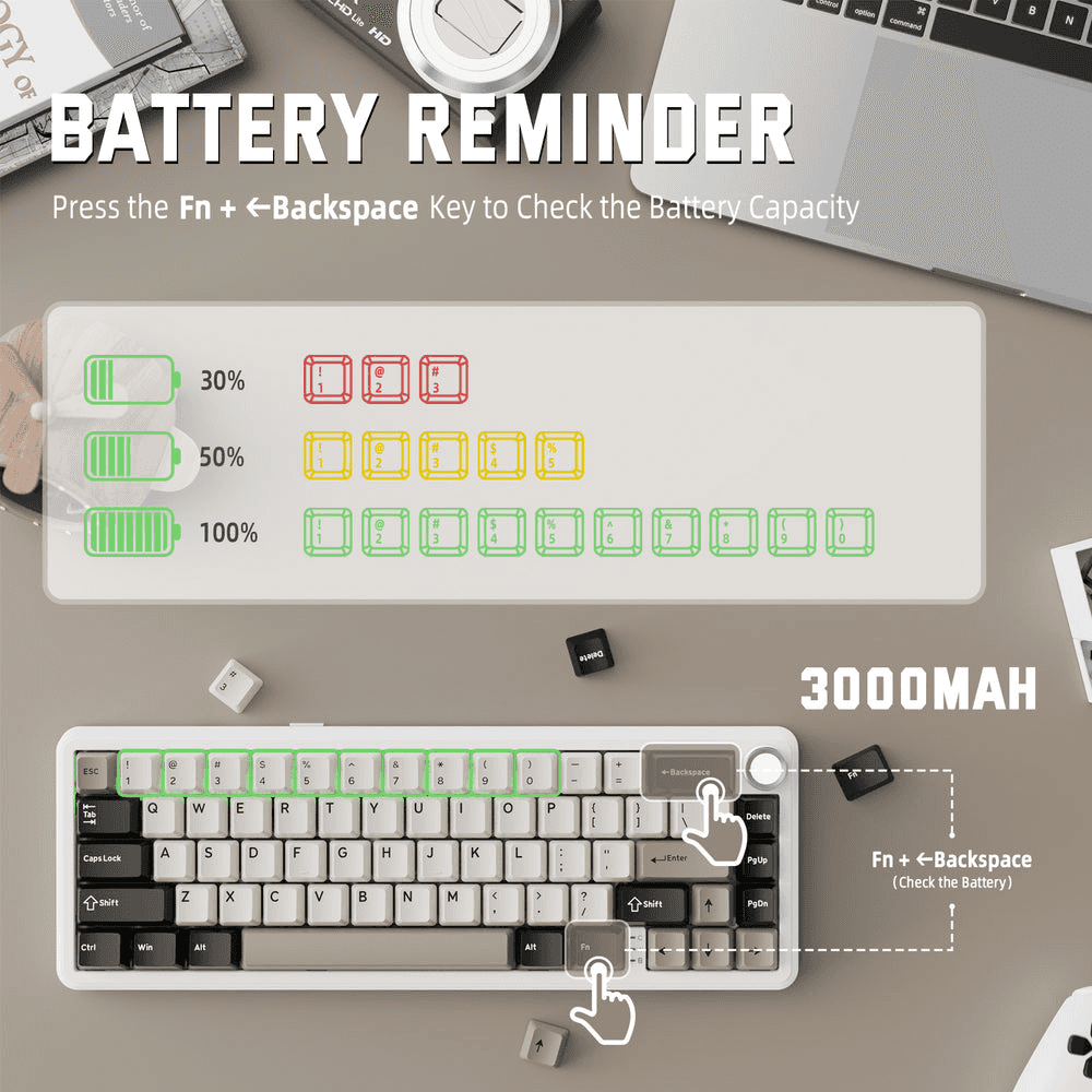 ATTACK SHARK ATTACK SHARK X66 Wireless Gasket Mechanical Keyboard, 60% Layout, Side-Printed PBT Keycaps, Pre-Lubed Strawberry Switches, & 5-Layer Sound Dampening, White Cheese | X66 - thumbnail 6