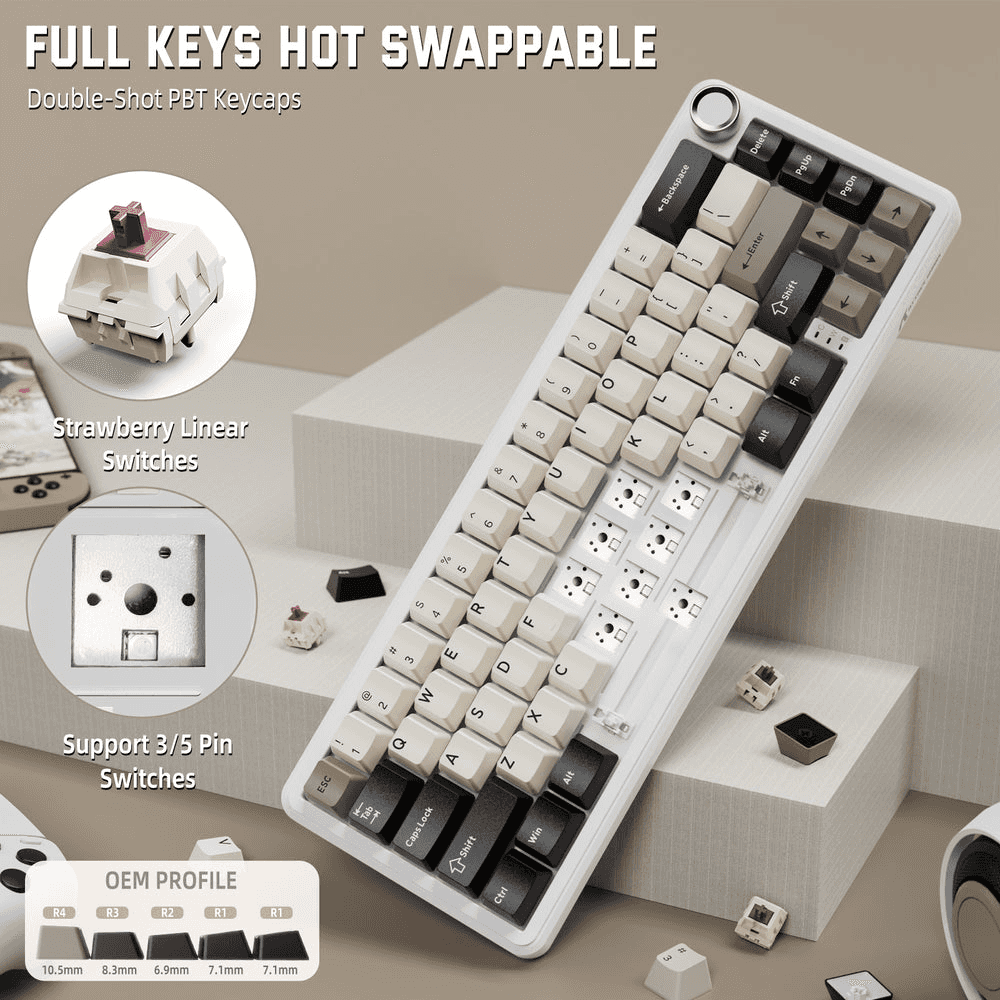 ATTACK SHARK ATTACK SHARK X66 Wireless Gasket Mechanical Keyboard, 60% Layout, Side-Printed PBT Keycaps, Pre-Lubed Strawberry Switches, & 5-Layer Sound Dampening, White Cheese | X66 - thumbnail 5