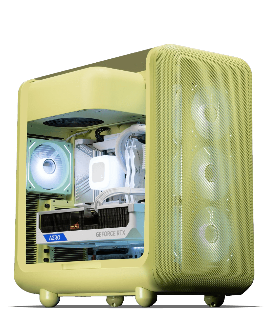 Nanotech Matcha Milk Gaming PC, HYTE X50 Matcha, AMD Ryzen 7 9850X3D, RTX 5070 Aero OC 12GB White, 32GB DDR5, 2TB Gen5 SSD, B850 Aorus ICE - thumbnail 1