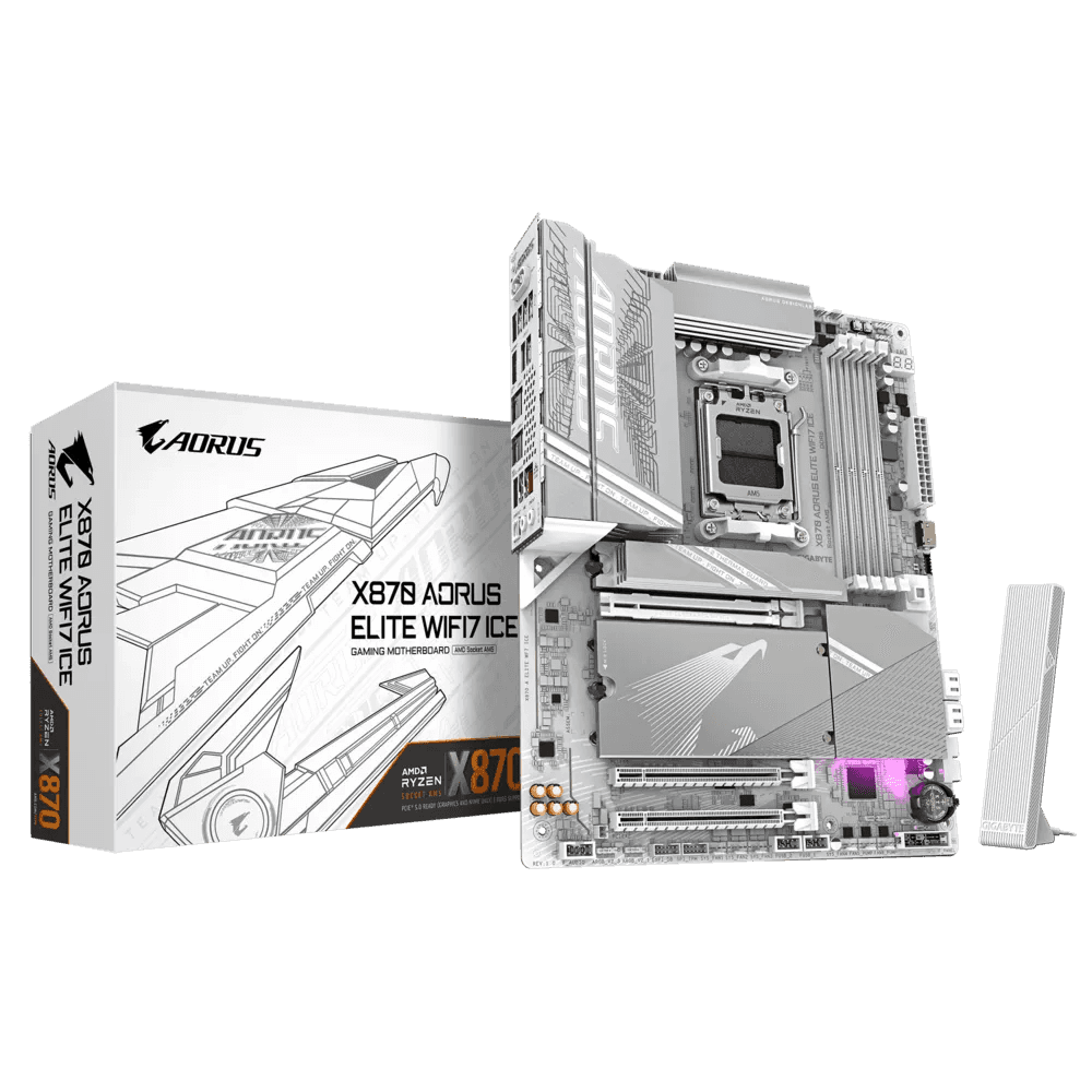 Gigabyte GIGABYTE X870 AORUS ELITE WIFI7 ICE Motherboard, AMD AM5, PCIe 5.0, DDR5 8200(OC), Wi-Fi 7, 2.5GbE LAN, Dual USB4 | X870 A ELITE WF7 ICE - thumbnail 1