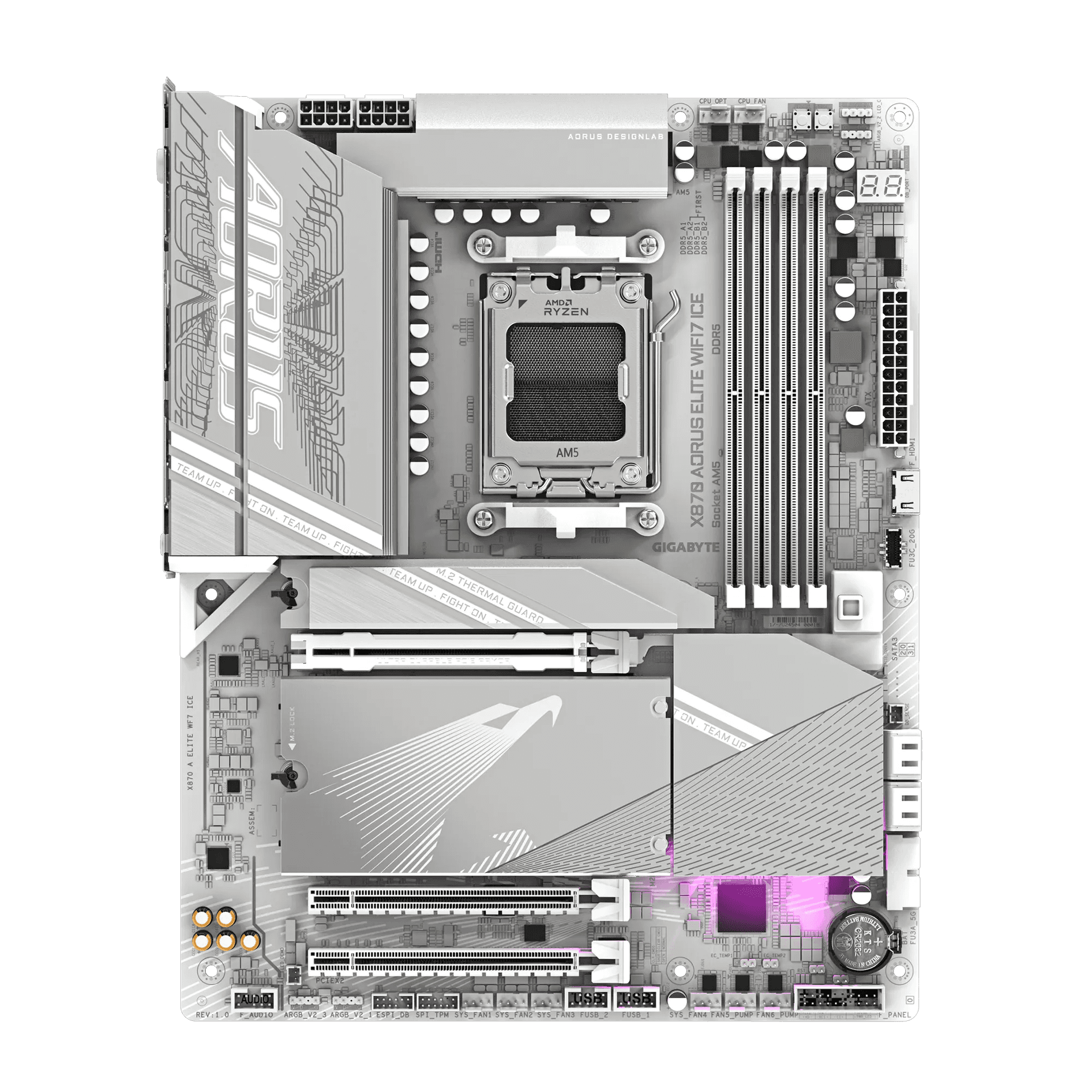 Gigabyte GIGABYTE X870 AORUS ELITE WIFI7 ICE Motherboard, AMD AM5, PCIe 5.0, DDR5 8200(OC), Wi-Fi 7, 2.5GbE LAN, Dual USB4 | X870 A ELITE WF7 ICE - thumbnail 3