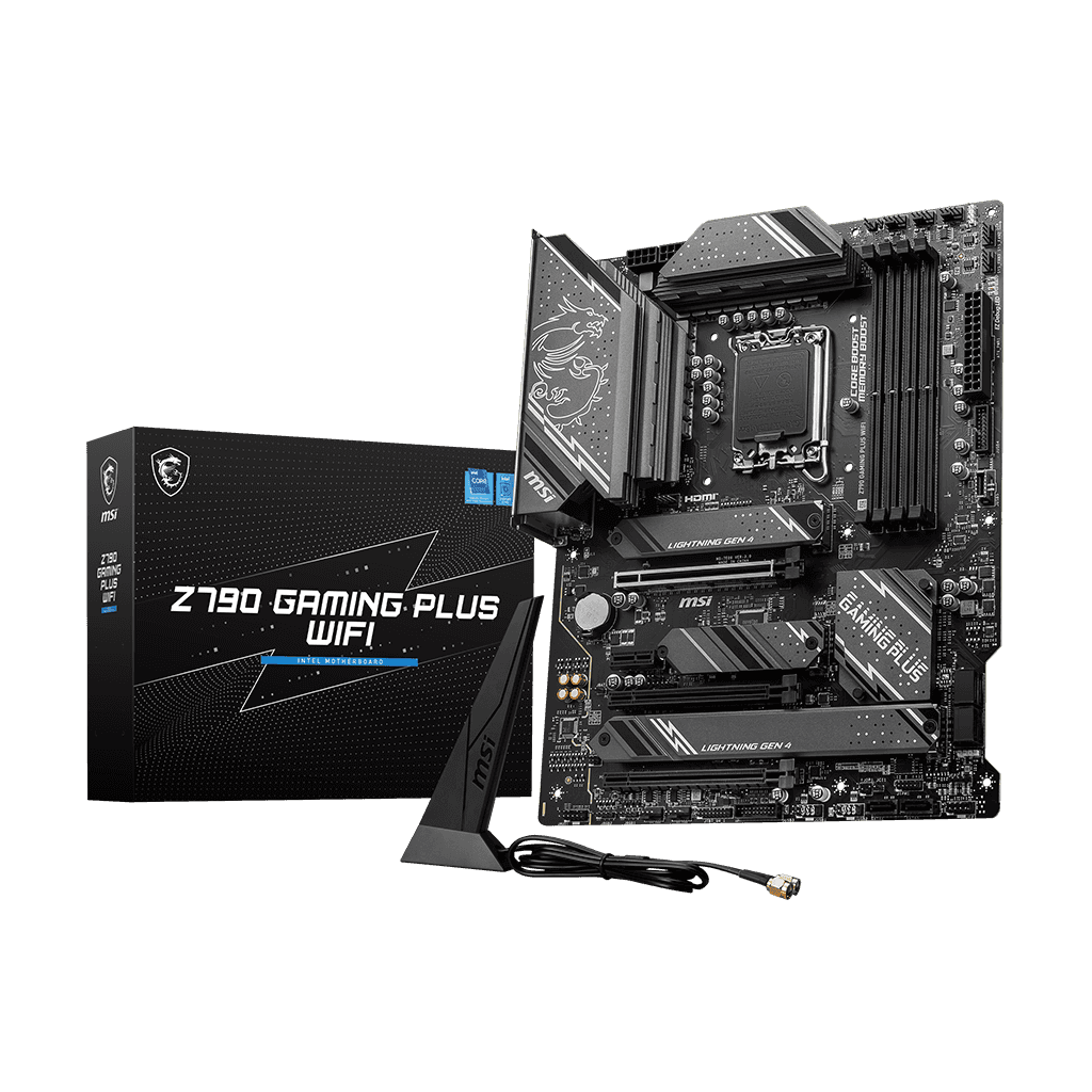 MSI MSI Z790 GAMING PLUS WIFI ATX Intel Motherboard, LGA 1700, Support Intel Core 14th/ 13th/ 12th Gen, DDR5 Memory, up to 7200+(OC) MHz, PCIe 5.0 slot, Lightning Gen 4 x4 M.2 with M.2 Shield Frozr, USB 3.2 Gen 2x2 20G, Wi-Fi 6E, 2.5Gbps LAN | 911-7E06-061 - thumbnail 1
