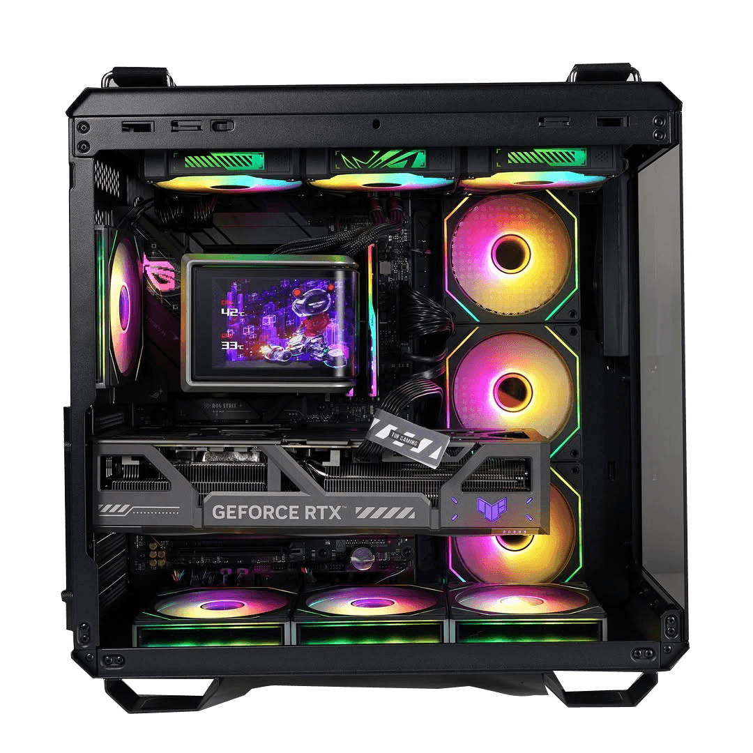 Asus Gaming PC PC Powered by ASUS: AMD Ryzen 7 9800X3D + TUF RTX 5090 OC 32GB GDDR7, 32GB DDR5 7200MT/s, 2TB Gen5 SSD (14,500MB/s), ROG Ryuo IV 2K AMOLED Curved LCD AIO, 1200W Gold PSU, WiFi 7 - thumbnail 3