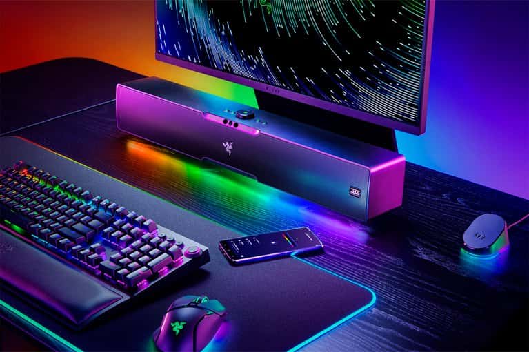 Razer Leviathan V2 Pro AI-Powered Beamforming PC Gaming Soundbar with Subwoofer, Beamforming Surround Sound with Headtracking Powered By AI, THXSpatial Audio Multi-Driver PC Soundbar & Subwoofer |  RZ05-04160100-R3G1 thumbnail 4