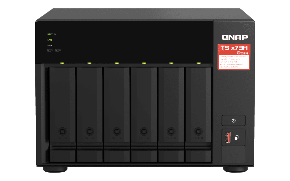 Qnap 6-Bay NAS, AMD Ryzen Embedded V1000 4 CPU, 8 GB DDR4 Memory, 6 x 3.5-inch SATA 6Gb/s, 3Gb/s, 2 PCIe Slot, USB 3.2 Gen 2 (10Gbps) Port, 250W PSU | TS-673A-8G - thumbnail 3