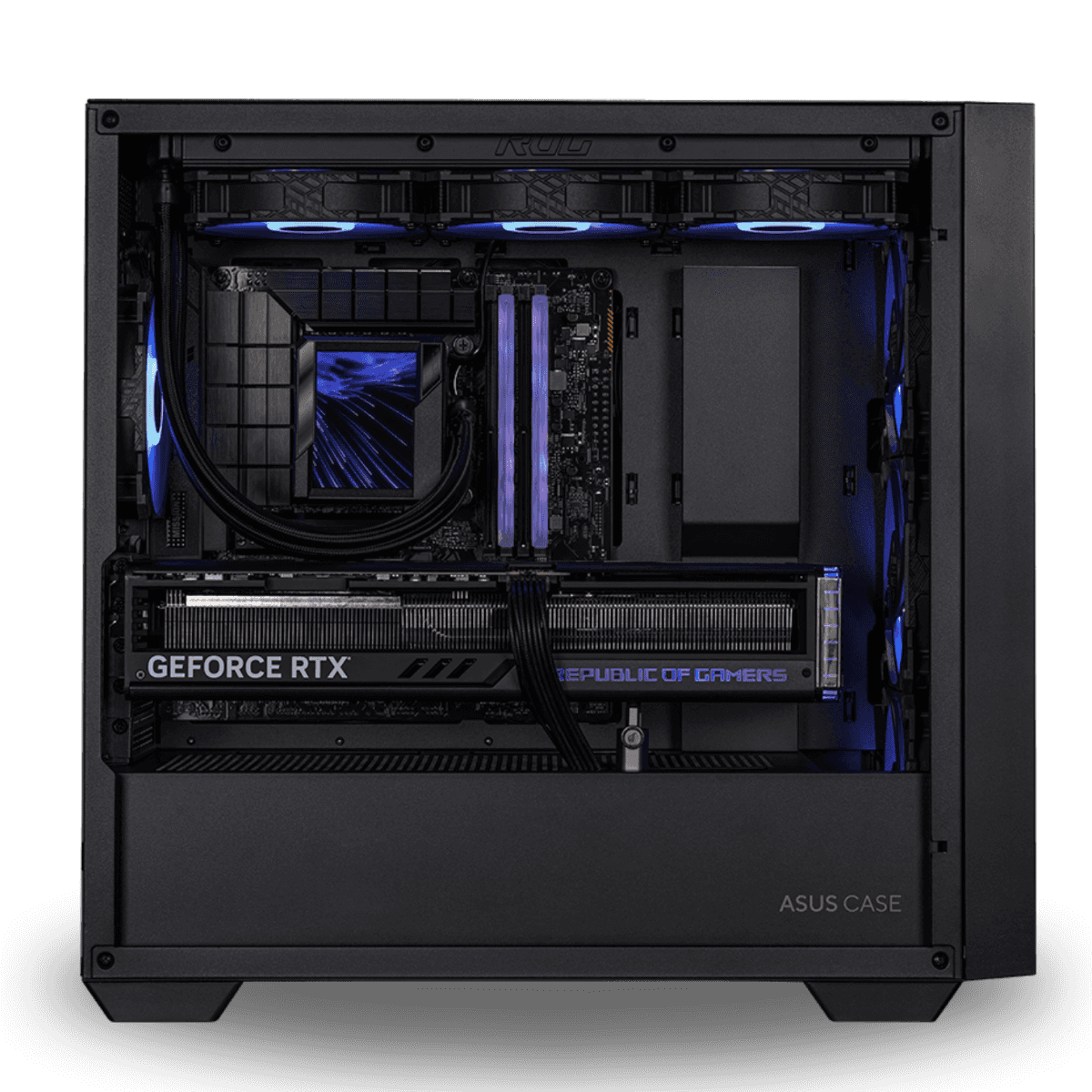 ASUS Powered AMD 8th Series Gaming PC- AMD Ryzen 7 8700G 8 Cores 16 Threads, Radeon RX 7600 XT OC 16GB GDDR6 128-bit, 32GB DDR5 RAM 7200MHz, 1TB SSD Gen 4 990 PRO, 850W 80+ Gold, 360mm Liquid Cooler, Wi-Fi + BT  thumbnail 1
