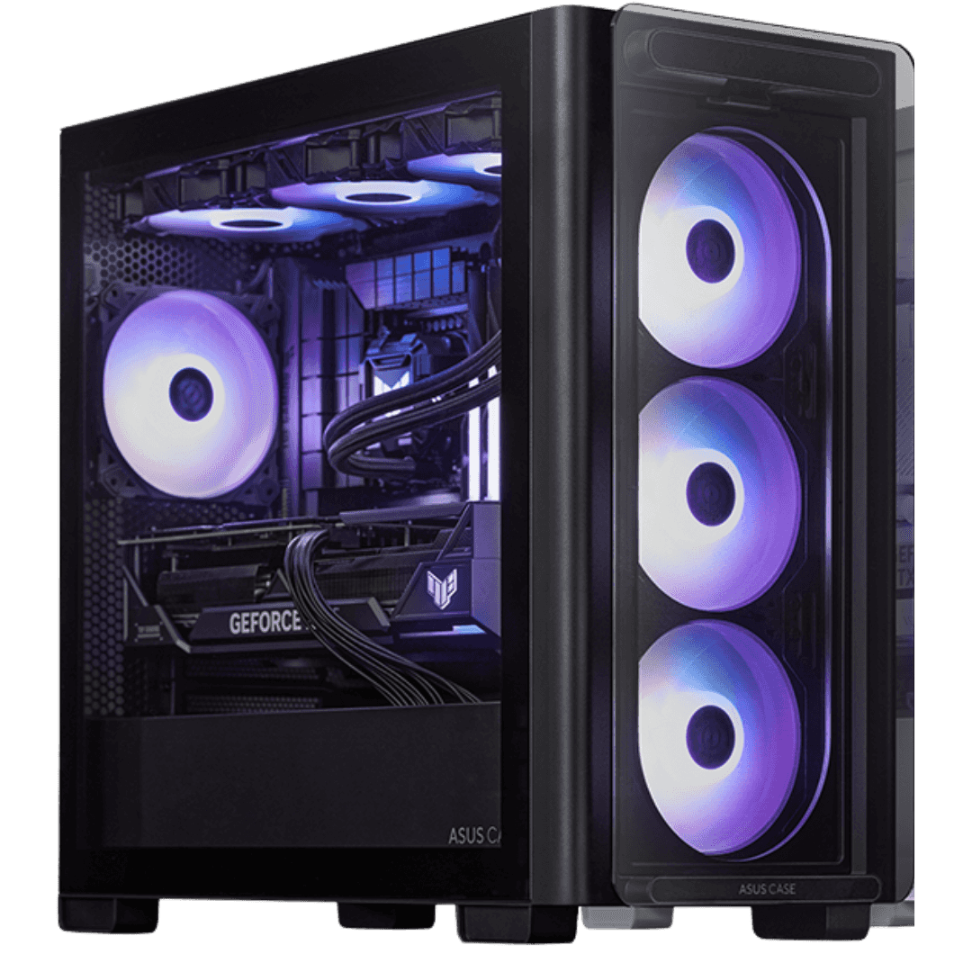 Asus AMD Gaming PC Powered By ASUS, AMD Ryzen 7 9800X3D, 8 Cores, 16 Threads, RX 9070, AMD Radeon 16GB GDDR6, 64GB (2x32GB) RAM, 1TB NV3 NVMe, AIO LCD Cooler, 850W - thumbnail 1