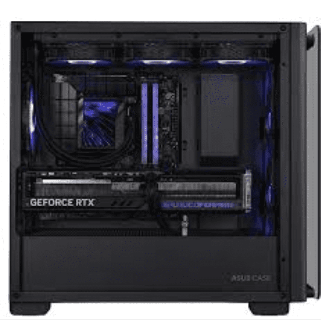 AMD Gaming PC Powered By ASUS, AMD Ryzen 7 9800X3D, 8 Cores, 16 Threads, RX 9070, AMD Radeon 16GB GDDR6, 64GB (2x32GB) RAM, 1TB NV3 NVMe, AIO LCD Cooler, 850W thumbnail 1