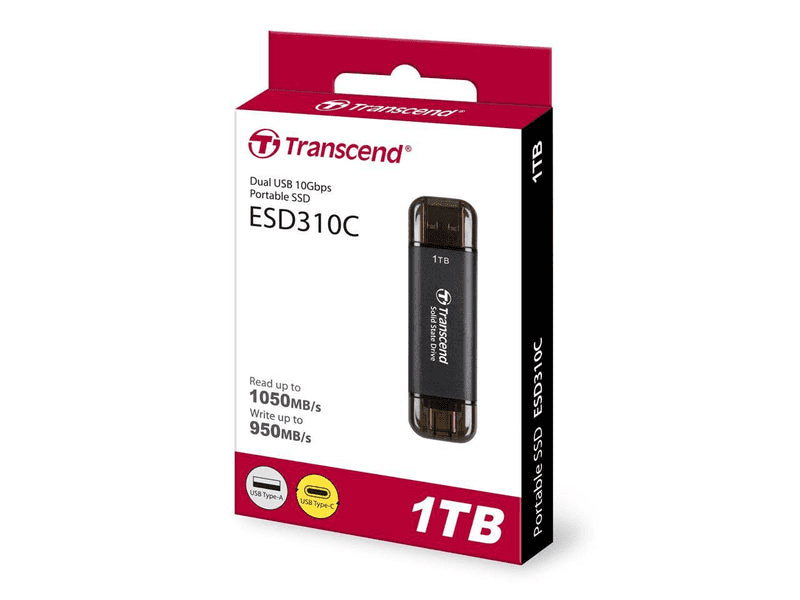 Transcend Transcend ESD310C Portable SSD, 3D NAND Flash, 1 TB Capacity, Up to 1050 MB/s Read Speed & 950 MB/s Write Speed, 10Gbps Connection Interface, Black | ESD310C - thumbnail 4