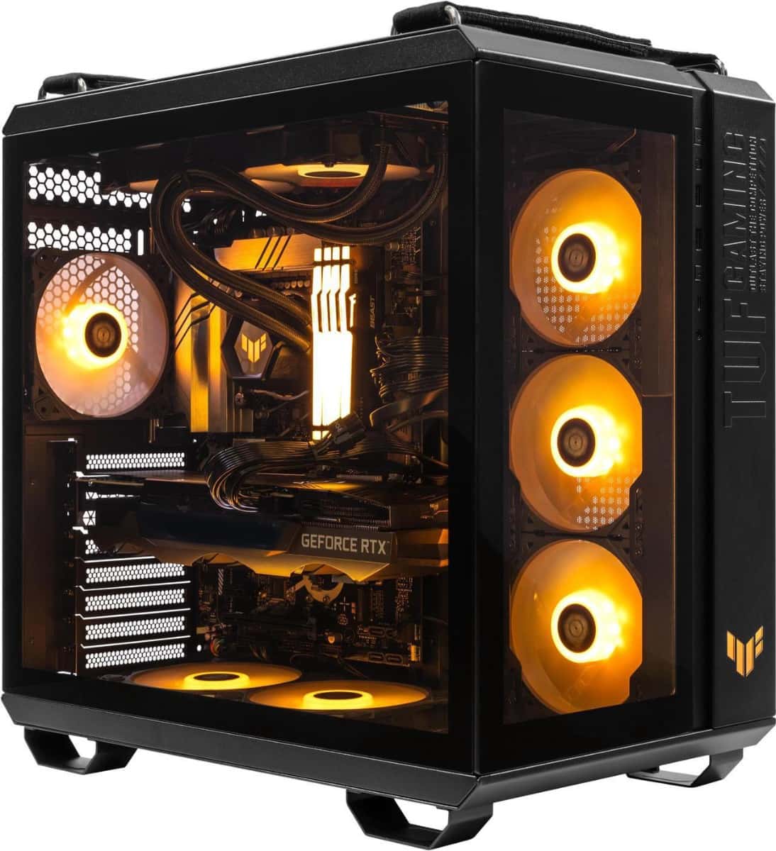 Nanotech Asus Powered 50 series Gaming PC - Amd Ryzen 7 9800X3D, TUF RTX 5090 32GB, 64GB (2*32) DDR 6000MHz RAM, 8TB Gen4 SSD, 1200W PSU. - thumbnail 1