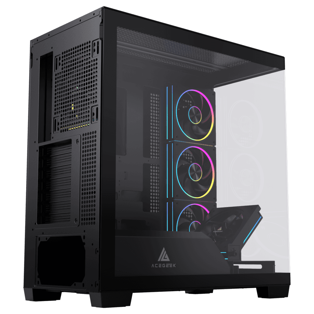 ACEGEEK AceGeek Nebula Pro ATX Mid Tower Gaming Case, Panoramic Dual Tempered Glass, High Speed Type-C Connectivity Black | AG-NEBULA-PRO-BK - thumbnail 3