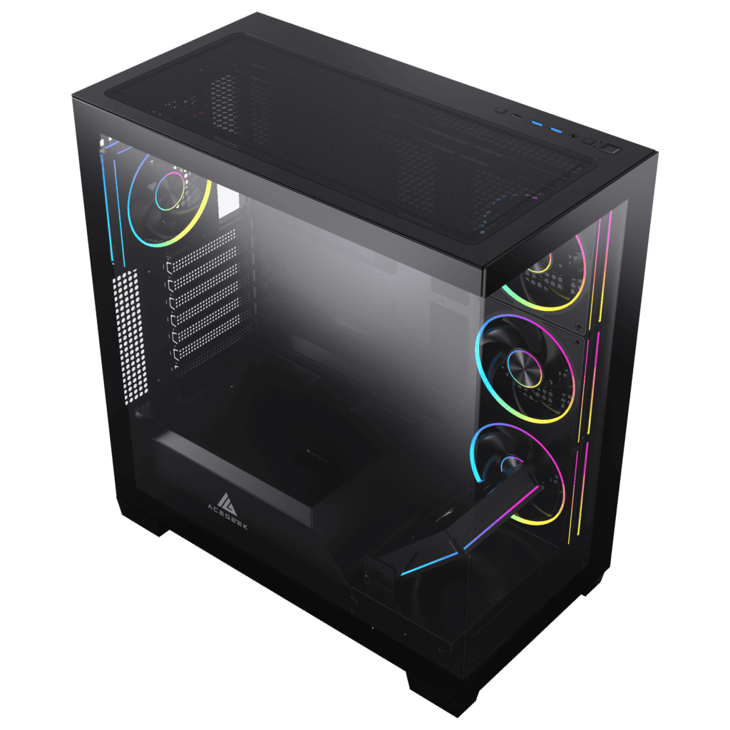 Acegeek Nebula Black ATX Gaming Case, 5x RGB Pre-built Fans, Motherboard upto ATX, Radiator Upto 360mm, Tempered Glass, Black | AG-NEBULA-PRO-BK thumbnail 2
