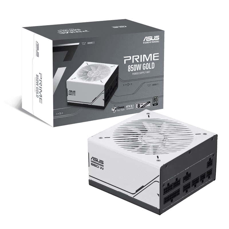 Asus ASUS Prime 850W Gold ATX Power Supply PSU, ATX 3.1 compatible, 80 Plus gold certification, Dual ball fan bearings, Active PFC, AP-850G | 90YE00U0-B0NA00 - thumbnail 1