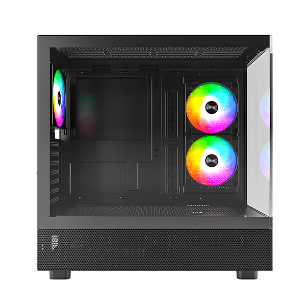 Montech MONTECH XR, ATX Mid-Tower PC Gaming Case, 3 x 120mm ARGB PWM Fans Pre-Installed, Full-View Dual Tempered Glass Panel, Wood-Grain Design I/O Interface, Support 4090 GPUs, 360mm Radiator Support, Black-MONTEC CASE - thumbnail 3