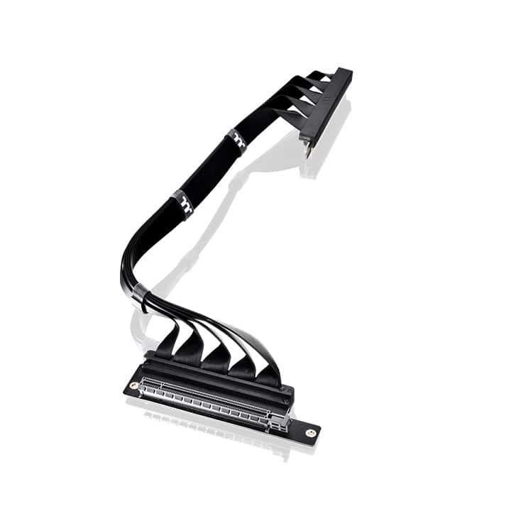 Thermaltake PCI-E 4.0 Dual 90 Degree Riser Cable 400mm: EMI Shielding Cover, PCI-E 4.0 X16 Speed, Supports PCI-E 3.0, 2.0 and 1.0 Applications, Special Dual-90 Degree Connecters - Black AC-077-CO1OTN-C1 thumbnail 1