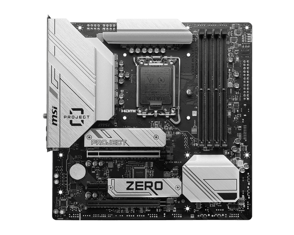 MSI MSI B760M MSI PROJECT ZERO LGA 1700 mATX Motherboard, Intel B760 Chipset, 4x DDR5 Slots / 192GB Max, Wi-Fi 6E / BT 5.3, 2x PCI-E x16, 2x M.2, USB 3.2 Type-C, 1x HDMI / 1x DP | 911-7E14-001 - thumbnail 5