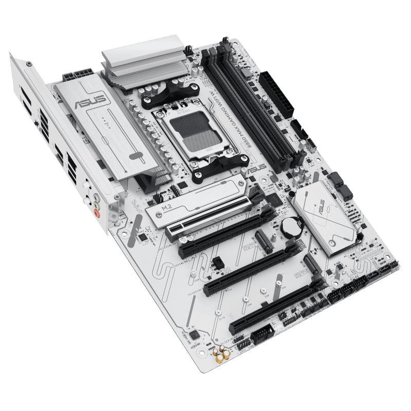 ASUS B850 MAX GAMING WIFI W ATX Motherboard,  4 x DIMM slots, max. 256GB, DDR5 up to 8000+MT/s, 3 x M.2 slots and 4 x SATA 6Gb/s ports, WiFi 6E, PCIe 5.0 slots, Pre-mounted I/O shield, 2.5Gb Ethernet, White | 90MB1M10-M0EAY0 thumbnail 4