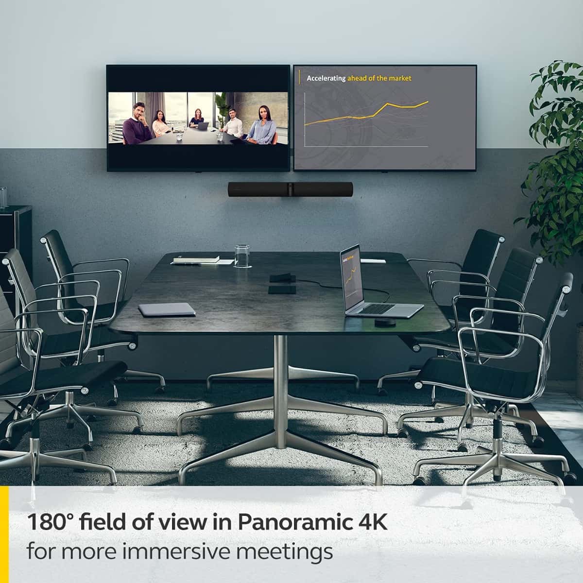 Jabra Jabra 8200-237 PanaCast 50 Panoramic 4K Video Bar - Conference Camera for Small & Medium Rooms with 180 Degree Field of View & 8 Microphones - UK Power Supply - Black - thumbnail 6