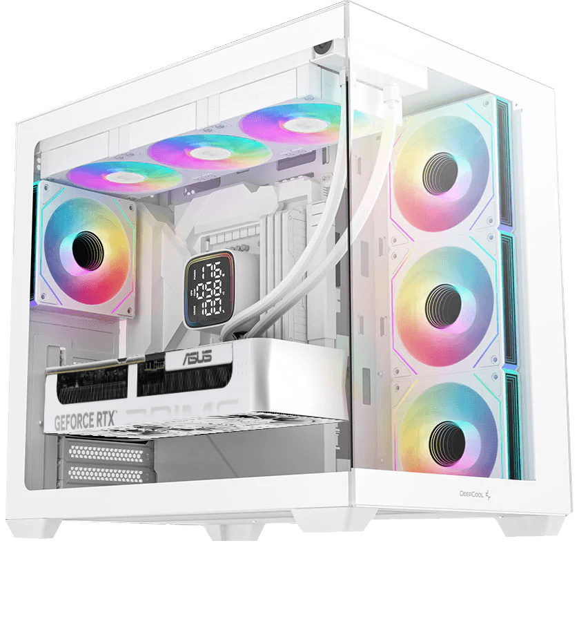 Nanotech Premium White Edition Gaming PC: AMD Ryzen 9 9900X3D + ASUS PRIME RTX 5070 OC White 12GB GDDR7, 32GB DDR5 6400MHz RGB, 1TB NVMe SSD, 360mm Multi-Line Display AIO, 850W Gold, WiFi 6E, DeepCool CG530 White - thumbnail 1