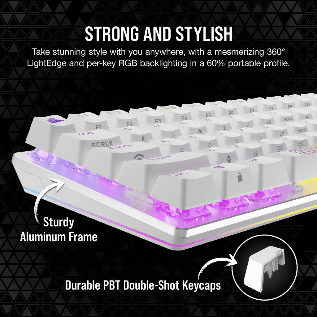 Corsair Corsair K70 PRO MINI WIRELESS 60% Mechanical CHERRY MX Red Switch Keyboard, with RGB Backlighting, Hot Swappable Keyswitches, Multi-platform Connectivity, Compact size, White | CH-9189110-NA - thumbnail 3
