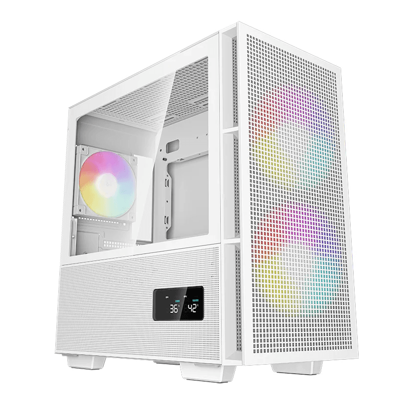 DEEPCOOL DeepCool CH360 Digital High Airflow mATX Case, 3x Pre-Installed aRGB Fan, Digital Display, ABS + SPCC + Tempered Glass Materials, Up to 360mm Radiator &amp; 8x Fan Support-White | R-CH360-WHAPE3D-G-1 - thumbnail 1
