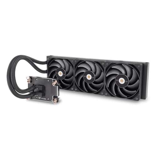 Thermaltake Thermaltake AW420 Workstation AIO Liquid Cooler, Nickel-Plated Copper Water Block, Air Flow 119.6CFM (one fan), Air Pressure 3.57 mm-H2O (one fan), PWM 500~2000 R.P.M,  Supports Intel LGA4677 & AMD sTR5 / SP6 Sockets, Black | CL-W445-PL14BL-A - thumbnail 1