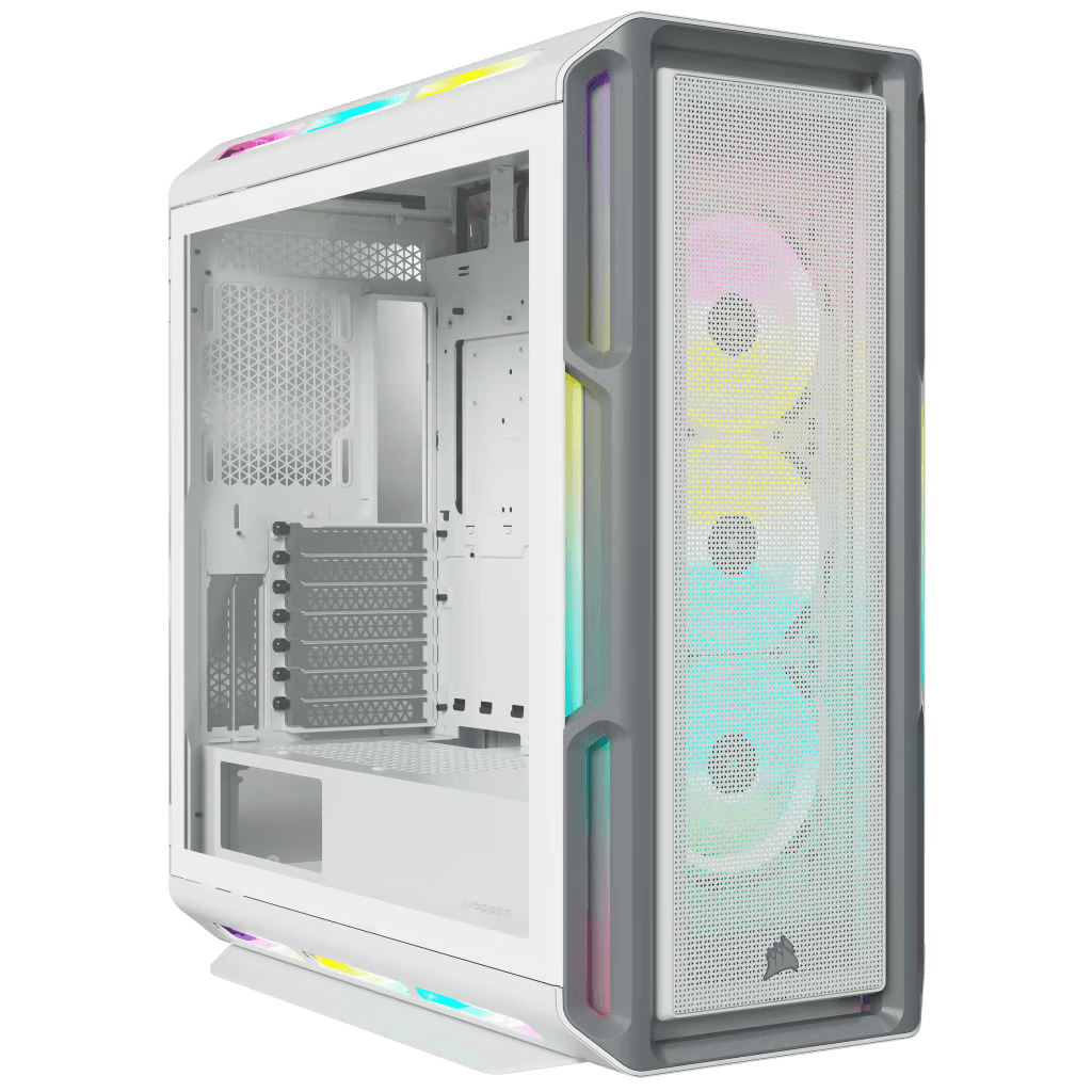 Corsair Corsair ICUE 5000T RGB Tempered Glass Mid Tower ATX PC Case, Tempered Glass, 9x Expansion Slots, 6x Drive Bays, RGB???s Contoured Curves & 208 Individually Addressable RGB LEDs White| CC-9011231-WW - thumbnail 1