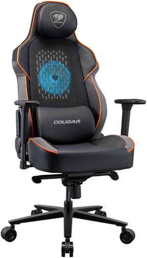 Cooler Master COUGAR NxSys Aero Gaming Chair with Integrated RGB Fan & Premium PVC Leather, Adjustable 3D Armrests, Elastomeric Mesh, Durable Steel Frame, 3" Wheels, 160kg Max Weight, Black-Orange | 3MARP0RB.0001 - thumbnail 2