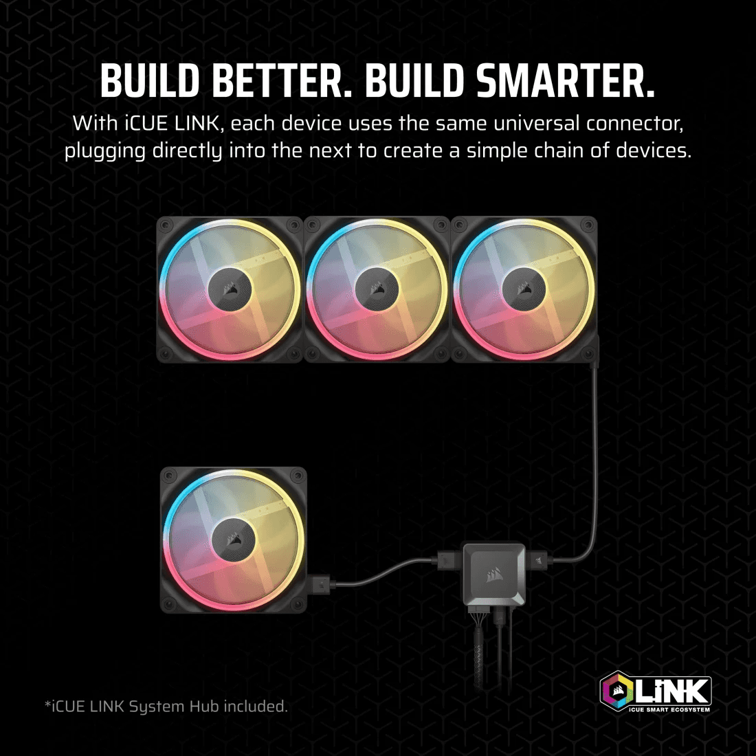 Corsair Corsair iCUE LINK LX120-R RGB 120mm PWM Reverse Black RGB Case Fans Starter Kit, Magnetic Dome Bearing | CO-9051050-WW - thumbnail 6