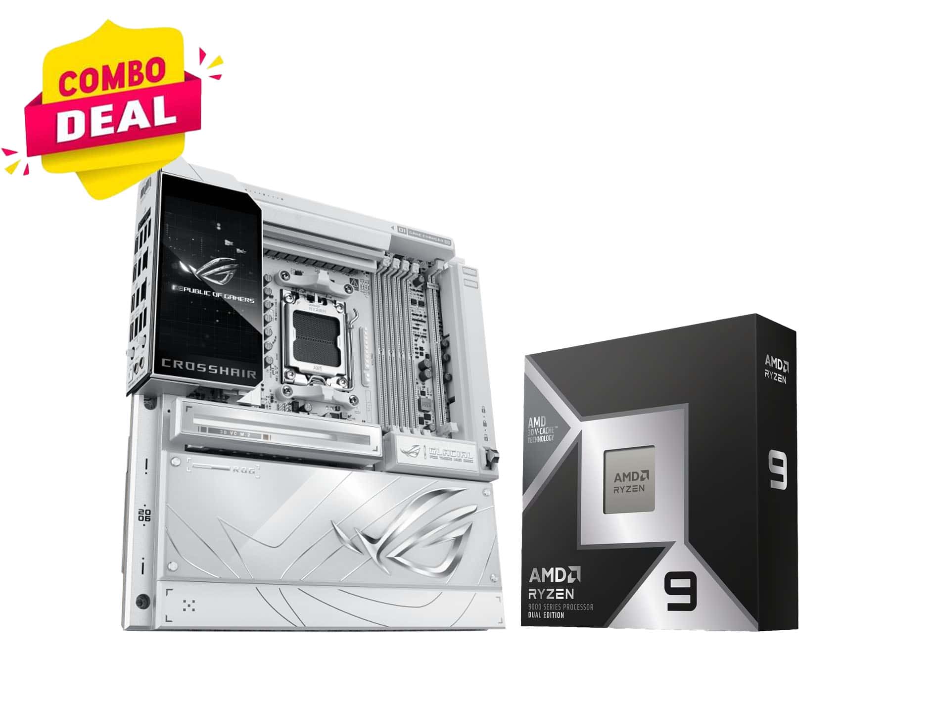 AMD Ryzen 9 9950X3D2 & ASUS ROG Crosshair X870E Glacial Motherboard Combo Deal | Ultimate Liquid-Cooled AM5 Gaming & Creator Bundle - thumbnail 1