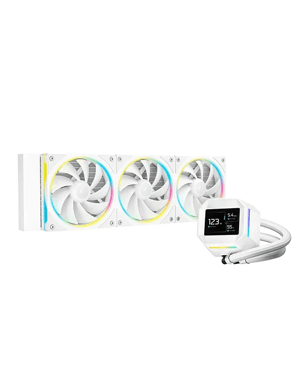 Deepcool LM360 AIO LCD ARGB Liquid Cooler,  2.4" IPS LCD Display, 6th-generation Pump, 2500～3600 RPM±10%, 66.23 CFM Fan Airflow, 3.27 mmAq Fan Air Pressure, Hydro Bearing, White | R-LM360-WHDMMC-1 thumbnail 1