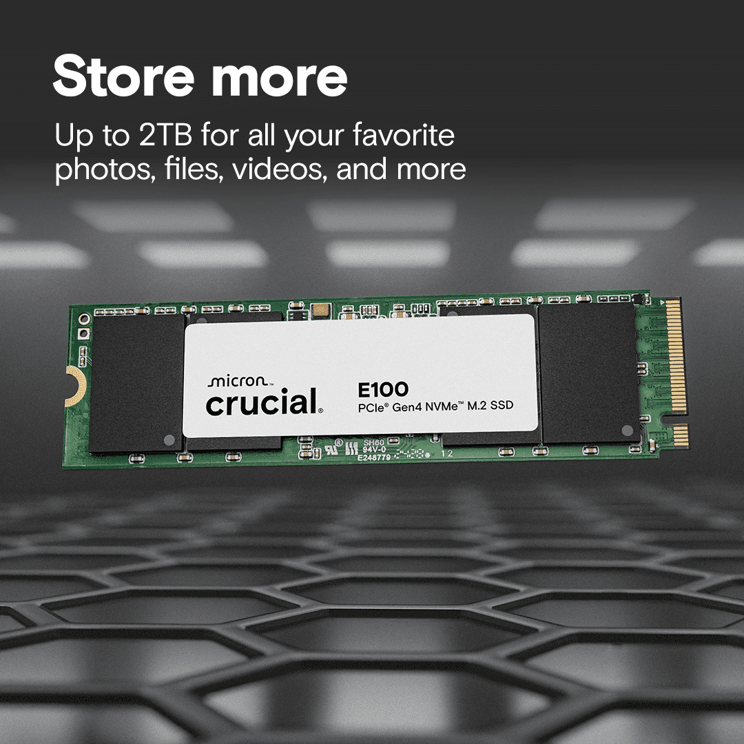 Crucial Crucial E100 2TB PCIe Gen4 NVMe M.2 SSD, Up to 5,000 MB/s, 3D NAND, Internal Solid State Drive | CT2000E100SSD8 - thumbnail 2