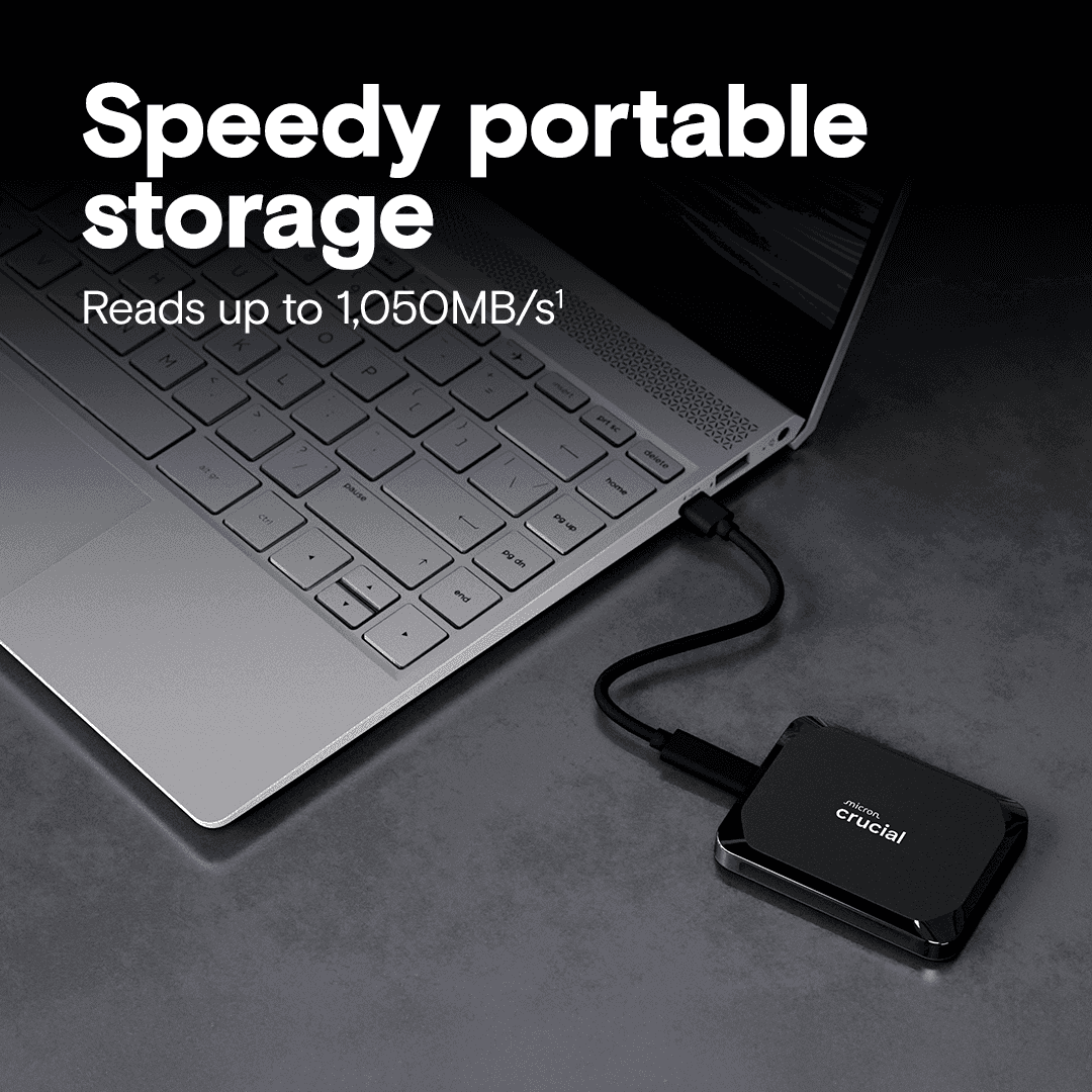 Crucial X9 1TB Portable SSD, USB 3.2 Gen-2 (10Gb/s) Interface, 1050 MB Sequential Read, PC, Mac, Tablet, Gaming Console, Android  | CT1000X9SSD9 thumbnail 4