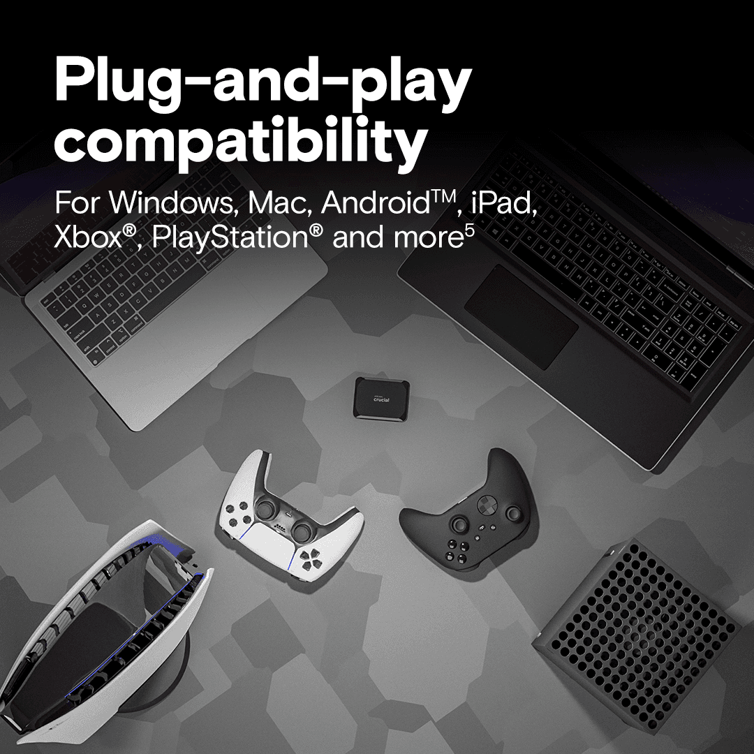 Crucial X9 1TB Portable SSD, USB 3.2 Gen-2 (10Gb/s) Interface, 1050 MB Sequential Read, PC, Mac, Tablet, Gaming Console, Android  | CT1000X9SSD9 thumbnail 3