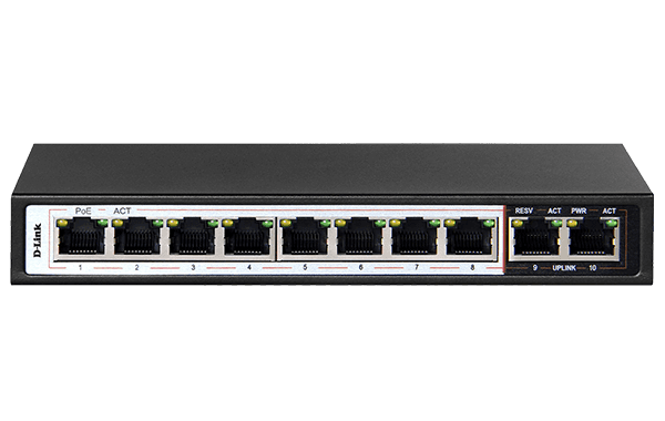 D-link D-Link DES-F1010P-E 8-Port PoE Switch  10/100 SPEED , with 8 Long Reach 250m PoE Ports and 2 Uplink Ports | DES-F1010P-E - thumbnail 1