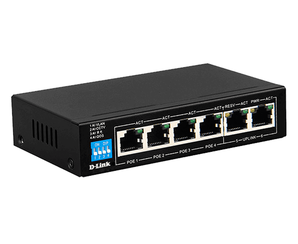 D-link D-Link DES-F1006P-E 6-Port Fast Ethernet PoE+ Switch, 250m Long Range, 4 PoE Ports, 60W Budget, Surveillance Optimized - thumbnail 2