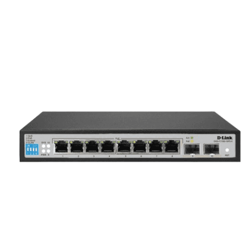 D-link D-Link DGS-F1100-10PS-E PoE Gigabit ManagedSwitch, 6kv Surge Protection, 8x 10/100/100 BASE-T PoE Ports (802.3af/at complaint), 2 Gigabit SFP Ports, Fanless design for silent operation - thumbnail 1