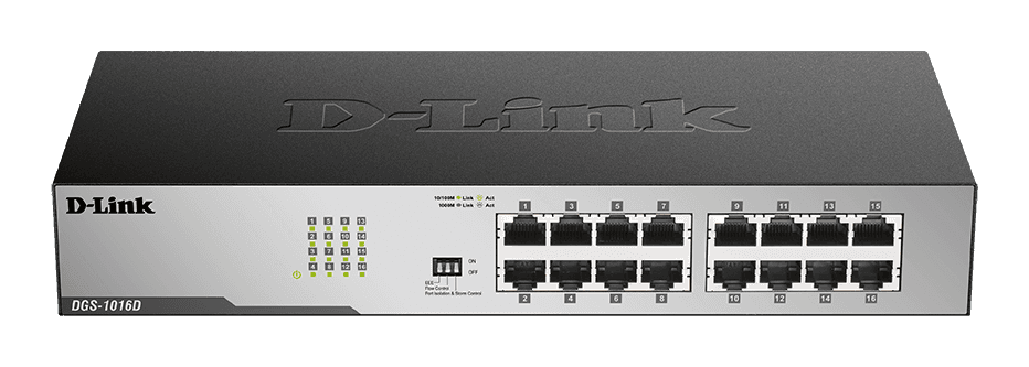 D-Link DGS-1016D 16-Port Gigabit Unmanaged Desktop Switch | Energy-Efficient Ethernet (EEE), 802.3x Flow Control, Jumbo Frame Support, Port Isolation, and Storm Control | Surge/Lightning Protection, RoHS Compliant, 32 Gbps Switching Capacity, 23.81 Mpps thumbnail 1