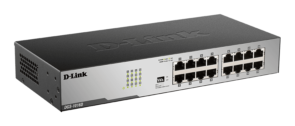 D-Link DGS-1016D 16-Port Gigabit Unmanaged Desktop Switch | Energy-Efficient Ethernet (EEE), 802.3x Flow Control, Jumbo Frame Support, Port Isolation, and Storm Control | Surge/Lightning Protection, RoHS Compliant, 32 Gbps Switching Capacity, 23.81 Mpps thumbnail 3
