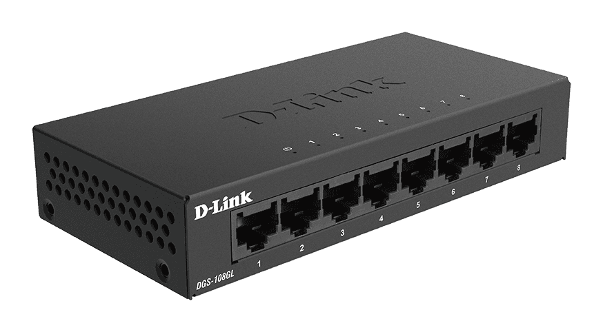 D-Link DGS-108GL 8-Port Gigabit Unmanaged Desktop Switch, Metal Casing, Energy Efficient, Fanless, Supports 16 Gbps, 4.31 Watts Power, 16 Gbps Switching Fabric, Black | DGS-108GL thumbnail 1
