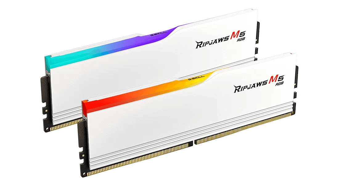 G.SKILL G Skill Ripjaws M5 RGB DDR5 32GB (2x16GB) Intel XMP Memory Kit (RAM), 6400Mhz, CL36-48-48-102 1.35V, White | F5-6400J3648F16GX2-RM5RW - thumbnail 1