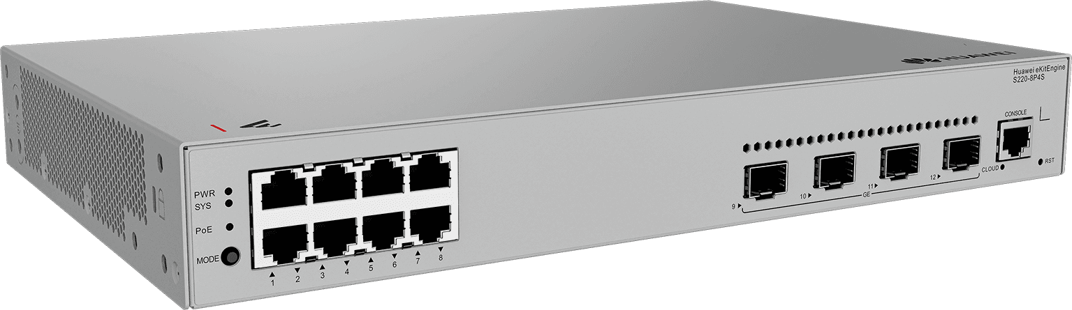 Huawei S220-8P4S Switches, 8x10/100/1000BASE-T Ports, 125W PoE+, 4xGE SFP Ports, Built-In AC Power, 1U Form Factor, Gigabit Managed Switch, Gray | 98012552 thumbnail 5