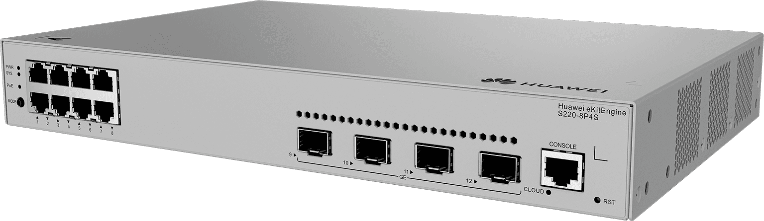 Huawei S220-8P4S Switches, 8x10/100/1000BASE-T Ports, 125W PoE+, 4xGE SFP Ports, Built-In AC Power, 1U Form Factor, Gigabit Managed Switch, Gray | 98012552 thumbnail 4