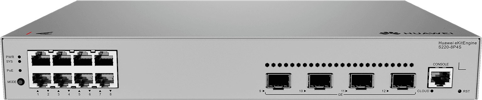 Huawei S220-8P4S Switches, 8x10/100/1000BASE-T Ports, 125W PoE+, 4xGE SFP Ports, Built-In AC Power, 1U Form Factor, Gigabit Managed Switch, Gray | 98012552 thumbnail 3