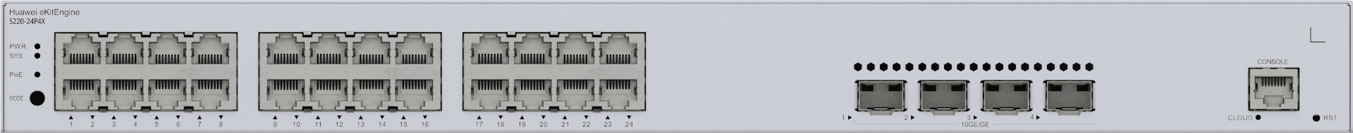 Huawei S220-24P4X Switches, 24 x 10/100/1000BASE-T Ports, 4 x 10GE SFP+ Ports, 400W PoE+, Built In AC Power, 95Mpps Packet Forwarding Rate, 128Gbit/s Switching Capacity | 98012376 - thumbnail 4