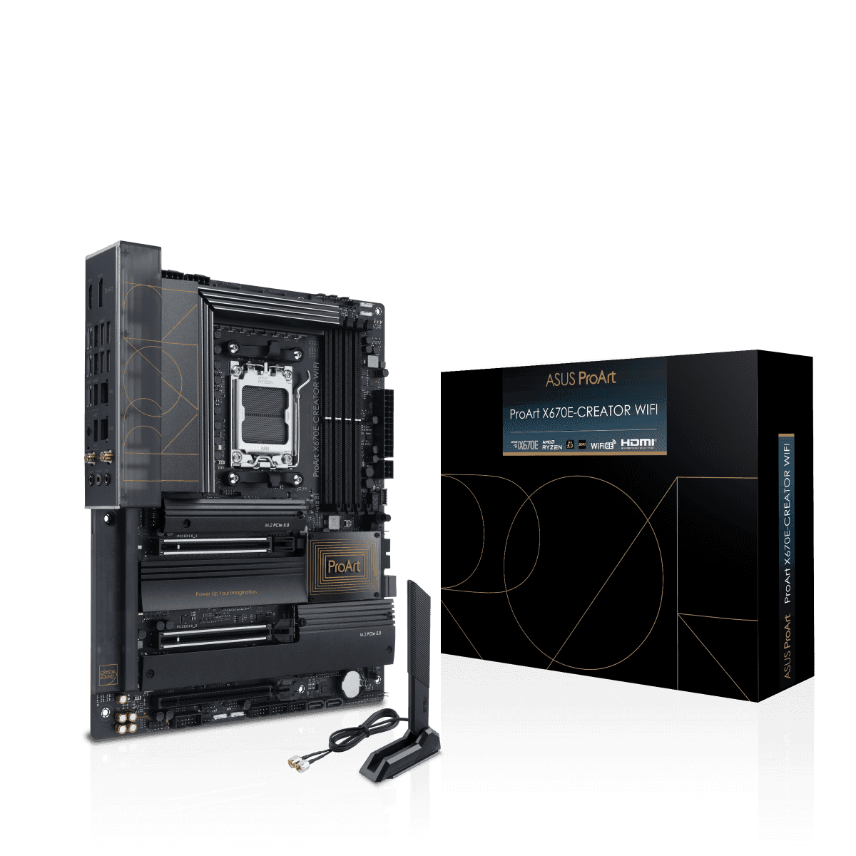 Asus ASUS ProArt X670E-Creator WIFI ATX Motherboard, AMD X670 Chipset, AM5 Socket, 4x2-Channel DDR5 192GB Max, 4xM.2 Slot,10Gb Ethernet, 2xPCIe 5.0x16, Wi-Fi 6E, BT 5.2, 2xUSB4, 1xHDMI/DP | 90MB1B90-M0EAY0 - thumbnail 1