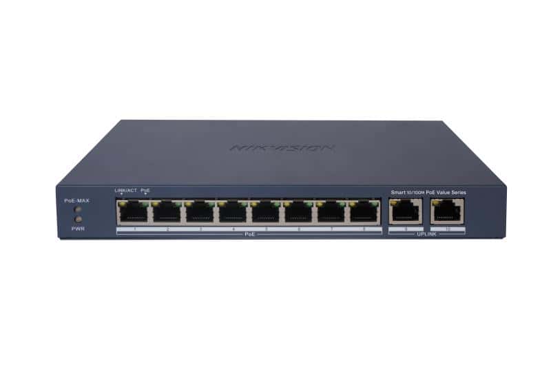 HIKVISION Hikvision DS-3E1310P-EI/M 8 Port Fast Ethernet Smart PoE Switch, 8x 10/100 Mbps PoE ports,2x Gigabit RJ45 port, Up to 300 m Long Range PoE Transmission - thumbnail 1